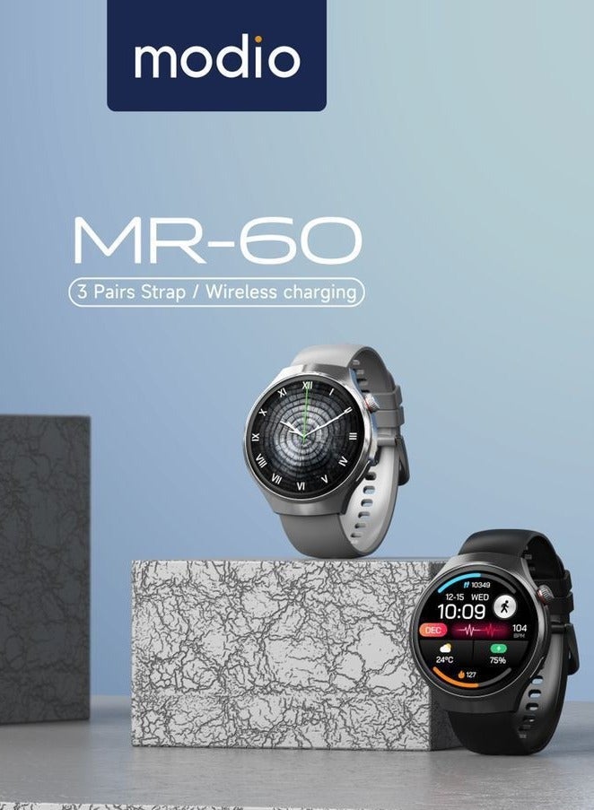 Modio MR-60 Smartwatch with 2.5D Curved Display, Wireless Charging & 3 Interchangeable Straps – Heart Rate, Fitness Tracking, Multi-Sports Modes, Notifications – Silver - Image 4